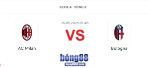 Nhận định AC Milan vs Bologna (15/9/2025) – Vòng 3 Serie A