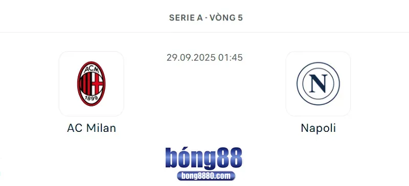 AC Milan vs Napoli vào lúc 1h45 ngày 29/9/2025 - Đại chiến đỉnh cao Serie A AC Milan vs Napoli vào lúc 1h45 ngày 29/9/2025 - Đại chiến đỉnh cao Serie A