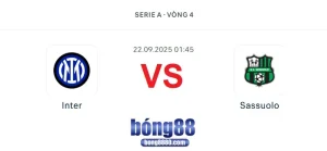 Inter Milan vs Sassuolo (22/9) - vòng 4 Serie A 2025/26